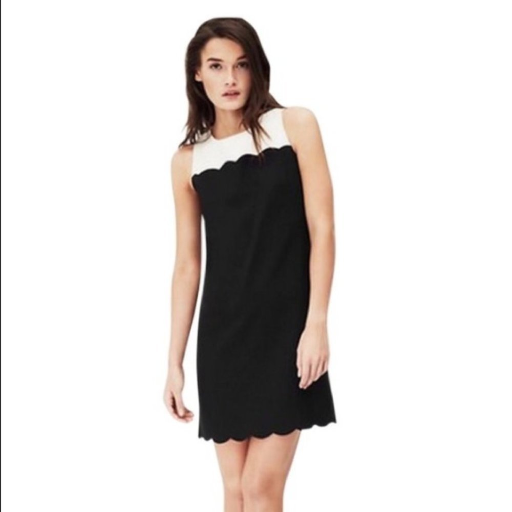 J Crew Scallop Shift Shealth Cocktail Dress Black & White Sz 00